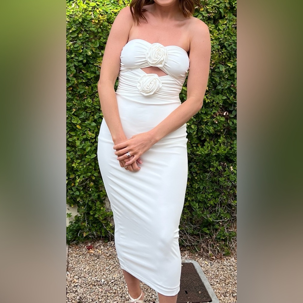 White Dress with Rosette Detail | Ronny Kobo